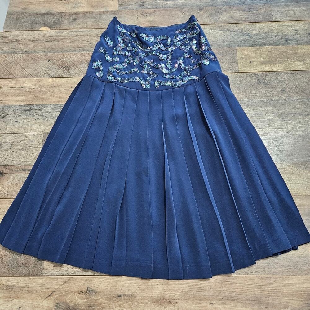Della‎ Roufogali Skirt 4 Midi Blue Pleated Sequined Dressy Cocktail Swiftie